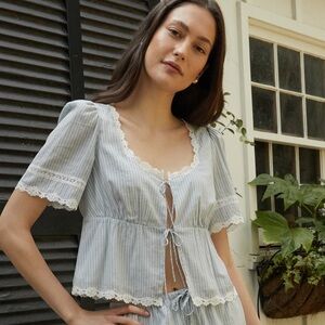 Reformation Margot Lace Trim Crop Blouse